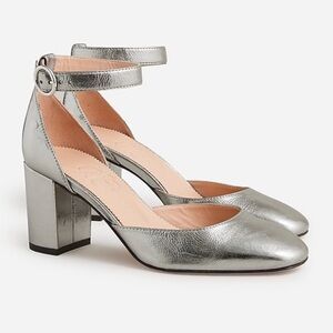 J.Crew Maisie ankle-strap heels in silver crinkle metallic